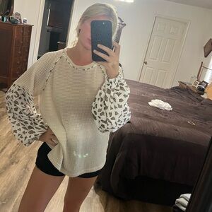 Beige and Leopard Print Sweater